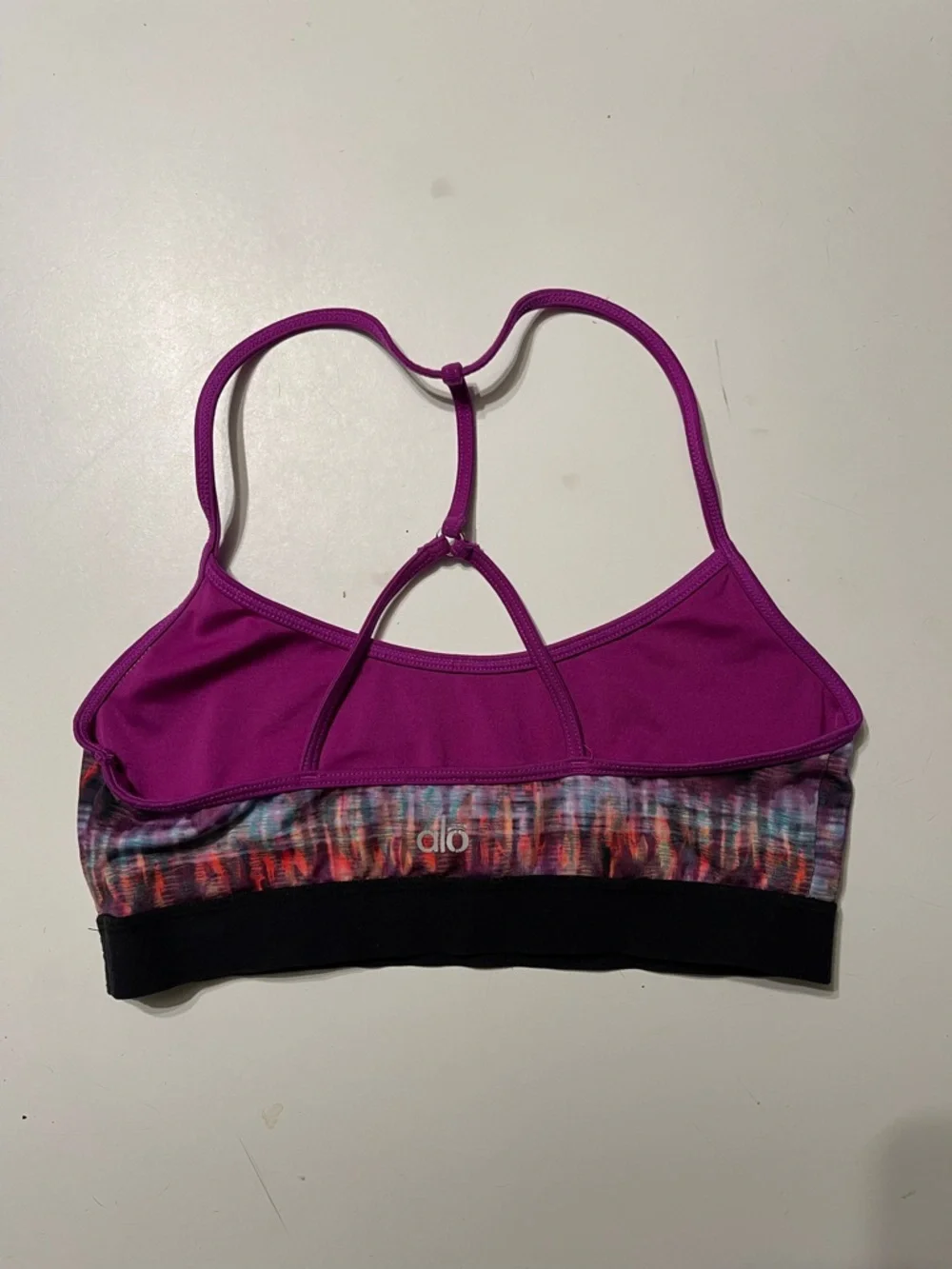 Alo Yoga Strappy Sports Bra Purple Abstract Print Racerback Yoga Gym Top VGUC